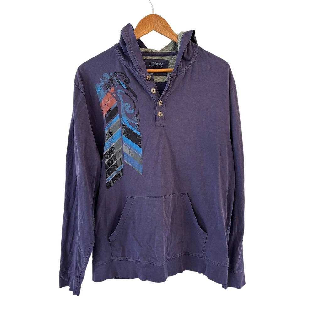 Vintage Crazy Shirts‎ 90s Henley Pullover Hoodie Mens L Hawaiian Graphic